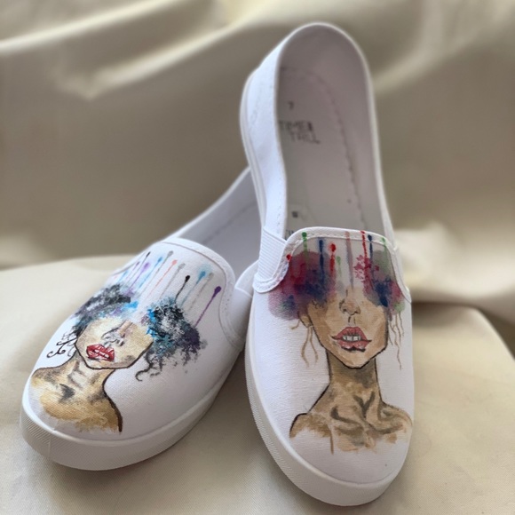 Hand Painted Canvas Slip On Shoes - Picture 2 of 6